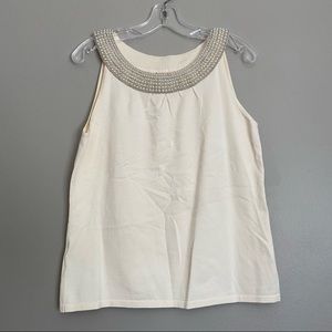 Ann Taylor Ivory sleeveless shirt with beaded round neck Size L